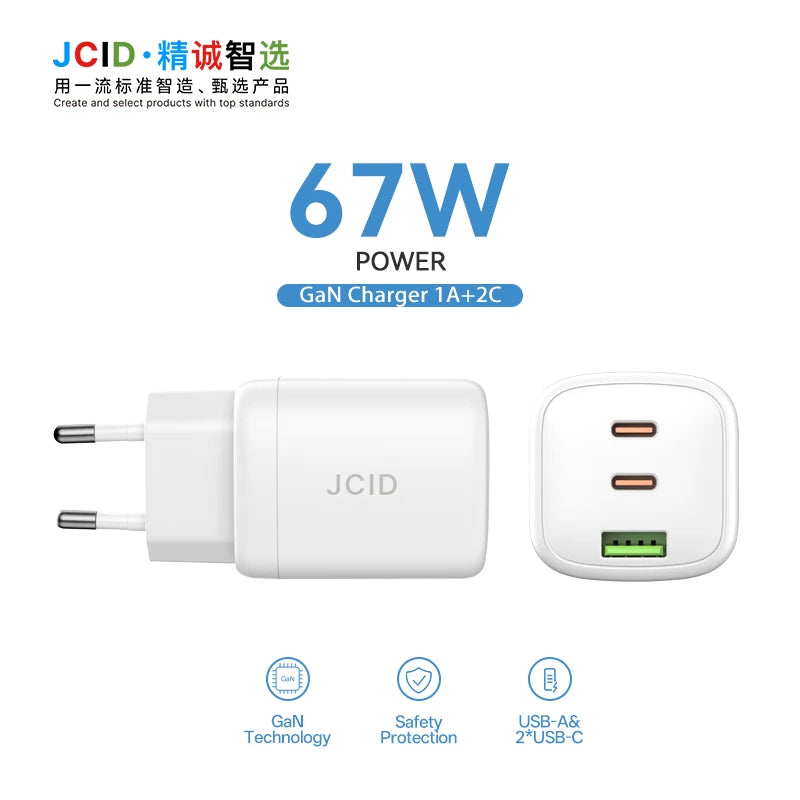 JCID GaN Charger Multi-Power 30/45/67W PD Adapter with Data Cable for Smartphone Tablet Home And Repair Shop Use