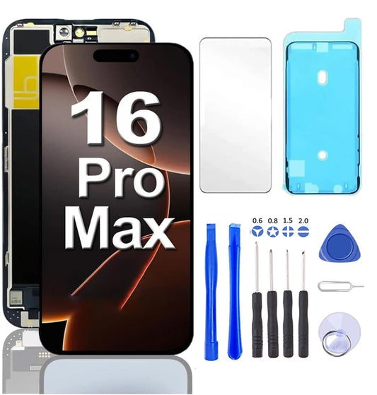 for iPhone 16 Plus Pro Max Screen Replacement 3D Touch LCD Display Digitizer Assembly Full HD with Repair Tools & Tempered Glass