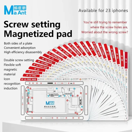 MaAnt almohadilla magnética con posicionamiento de tornillos para iPhone X-15 Pro Max, tabla guía para tornillos, herramienta de reparación y desmontaje de teléfonos móviles