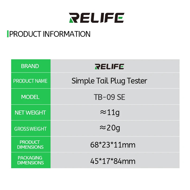 RELIFE TB-09 SE Simple Tail Insertion Tester Rapidly Locate Fault Points Lightning/Type-c Dual Plugs Fault Testing Tool