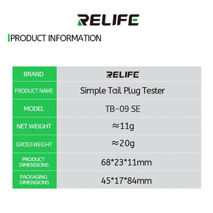 RELIFE TB-09 SE Simple Tail Insertion Tester Rapidly Locate Fault Points Lightning/Type-c Dual Plugs Fault Testing Tool