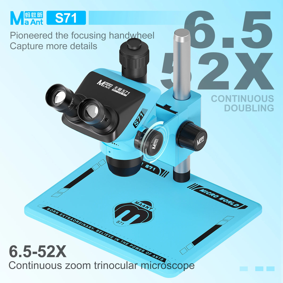 MAANT S71 6.5-52X Trinocular Stereo Microscope