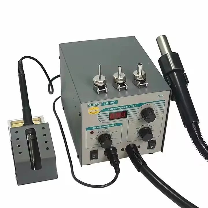 Estación de soldadura y retrabajo QUICK 8786D+/706W+, pistola de aire caliente, cautín, ventilador sin escobillas, suspensión automática, bloqueo por contraseña, reparación de teléfonos, BGA y PCB.