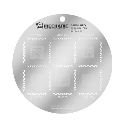 MECHANIC Juego de 9 plantillas compuestas UFO para reballing de chips BGA con orificio cuadrado, CPU Qualcomm/MTK, malla de acero para estañado