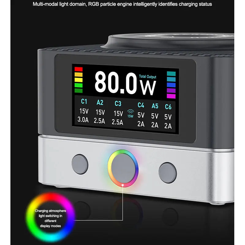 RELIFE 6-port 80W Super Fast Charging Dual PD Fast Charging and Smart USB-A Compatible with a variety of Electronic Devices