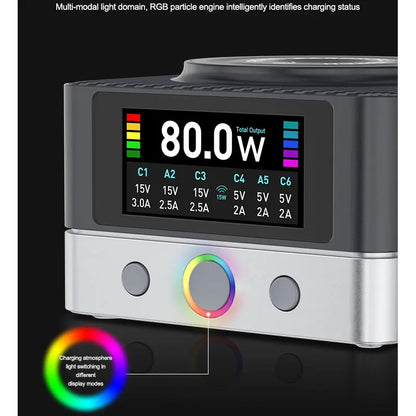 RELIFE 6-port 80W Super Fast Charging Dual PD Fast Charging and Smart USB-A Compatible with a variety of Electronic Devices