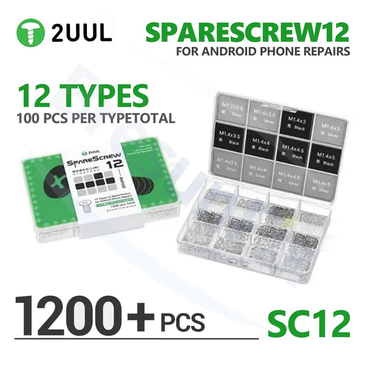 2UUL SC12 Juego de tornillos Phillips de repuesto para Android de 12 tipos 1200 piezas/caja para reparación de teléfonos Android al 98% Herramienta de juego de tornillos Phillips de 12 tipos