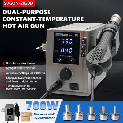 SUGON 2020D V2026 Soldering Station 700W Spiral Air Hot Air Gun High Air Volume Welding Machine PCB SMD BGA Repair Solder Tools