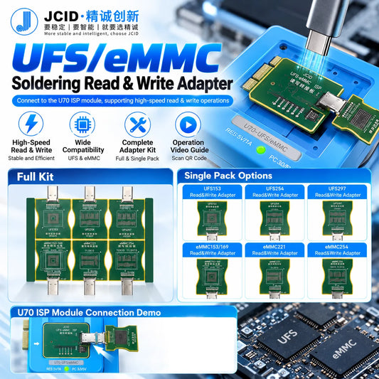 Adaptadores de lectura/escritura JCID U70 ISP UFS / eMMC y opciones de kits completos