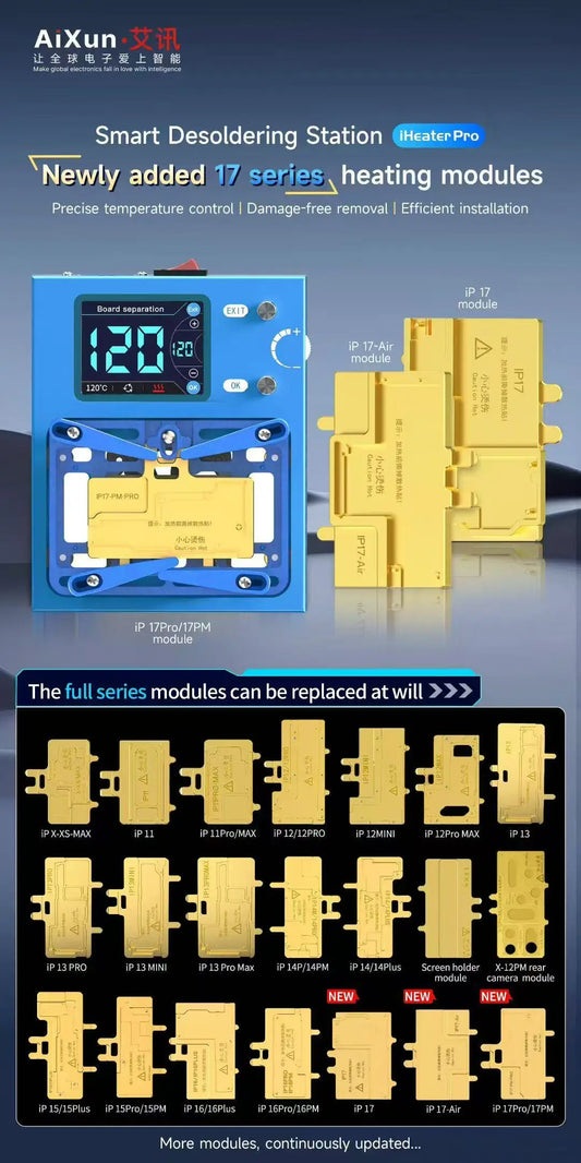 Estación inteligente de desoldado AiXun iHeater Pro para eliminar el adhesivo de chips de CPU 17, 16, 15, 14, 13, 12 y 11 y módulos de calentamiento de capas de placas base