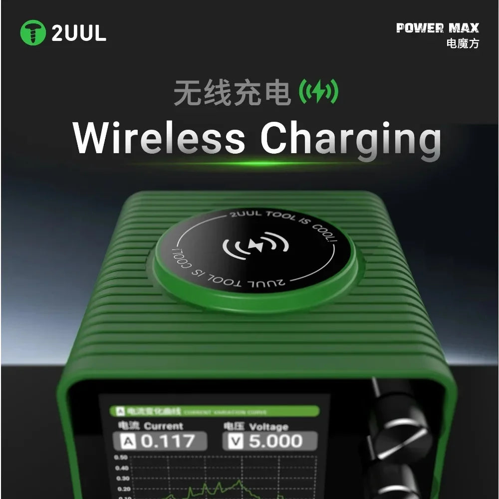 2UUL PC01 POWER MAX 200W Multi-Port Charger Adjustable Voltage Power Supply 0-24V Wireless Charging for Phone Repair Station