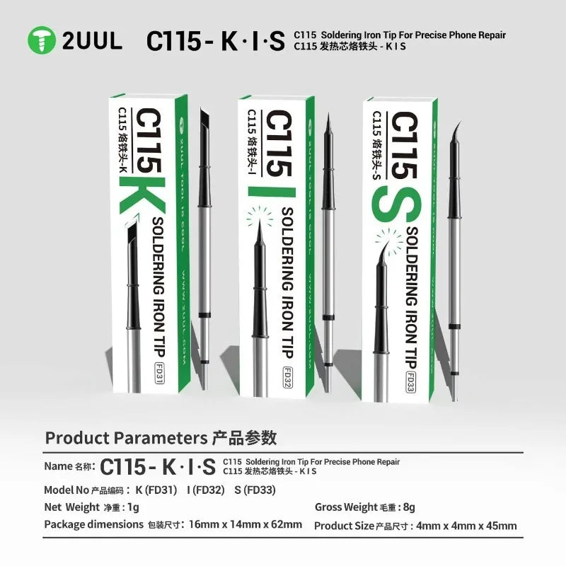 2UUL C115 Soldering Iron Tip K I S Precision Fast Heating Universal Replacement Solder Tips for Mobile PCB Repair Tools