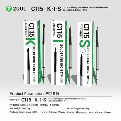 2UUL C115 Soldering Iron Tip K I S Precision Fast Heating Universal Replacement Solder Tips for Mobile PCB Repair Tools