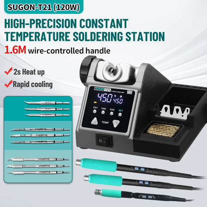 SUGON T21 120W Soldering Station 1.6m Wire-Controlled Handle Electronics Soldering Iron Tip 115/210/245 Rework Station BGA Tools