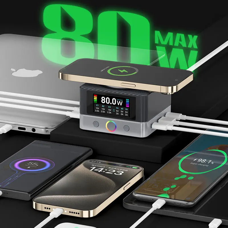 RELIFE 6-port 80W Super Fast Charging Dual PD Fast Charging and Smart USB-A Compatible with a variety of Electronic Devices