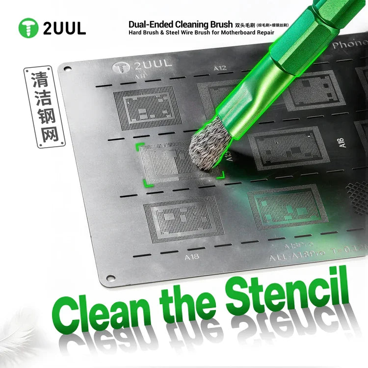 2UUL CL15 Dual Ended Cleaning Brush Hard Brush Steel Wire Brush for Motherboard Repair Phone PCB Maintenance Tools