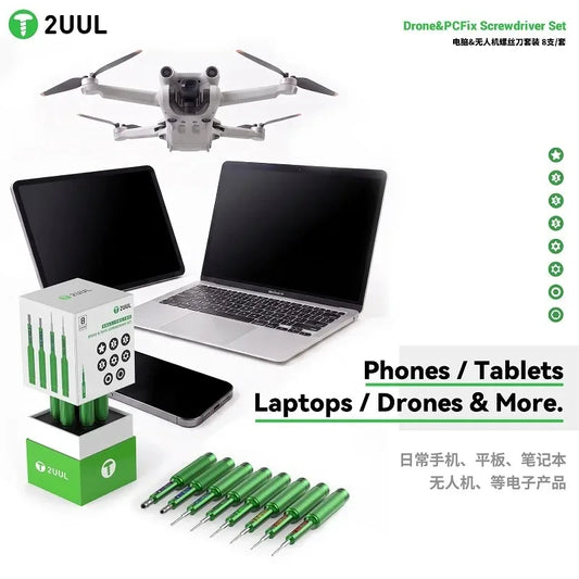 Kit de destornilladores 2UUL SD95 con rodamiento suave y puntas de acero aleado para reparar PC, portátiles, MacBook, tabletas, móviles y drones