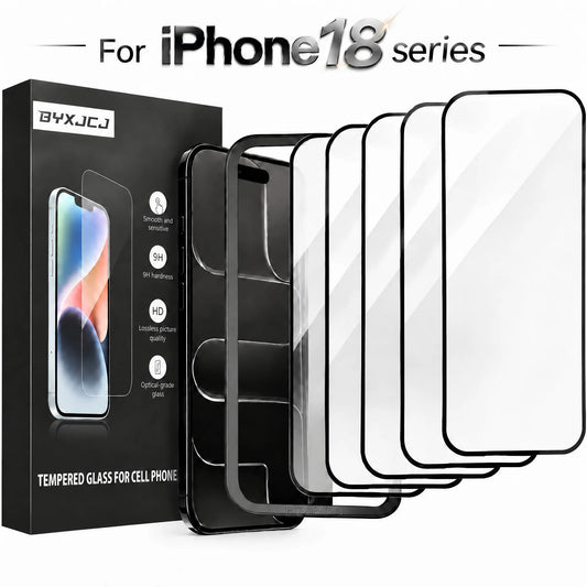 5PCS Tempered Glass Screen Protector For IPhone 18 Pro Max 18 Pro IPhone18 With Installation Frame 9H HD Anti‑Scratch Full Cover Protective Film