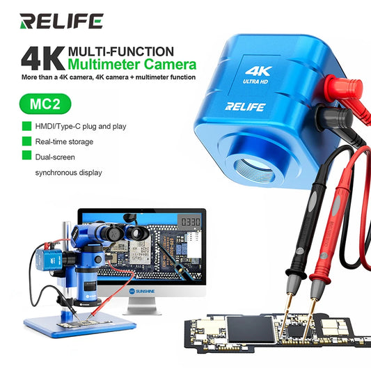 RELIFE MC2 Multímetro multifunción con cámara, pantalla doble y visualización sincrónica, salida HDMI 4K/1080P con conmutación adaptativa, herramienta de reparación