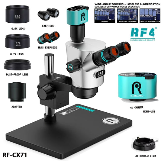 RF4 CX71 6.5-65X Trinocular Microscope Kit Options