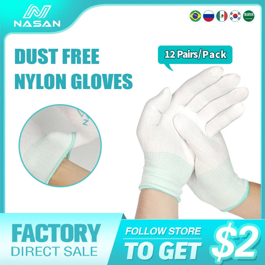 Guantes de nailon elástico NASAN para manipulación de componentes electrónicos, 12 pares