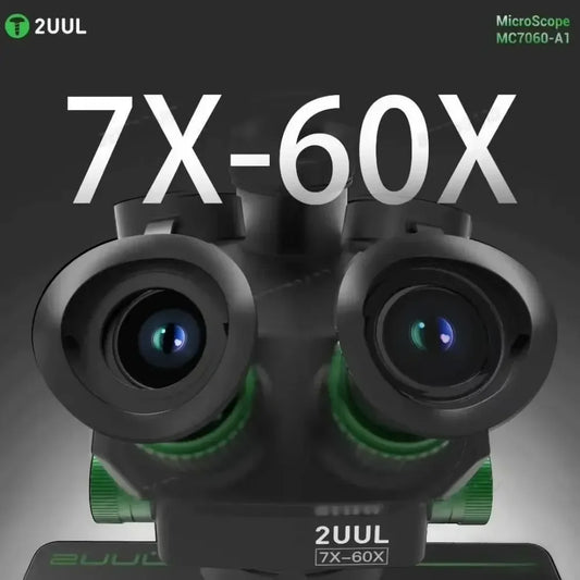2UUL MC7060-A1 Microscopio WF10X/23mm 7-60X Zoom Microscopio de precisión trinocular para móvil PCB micro-trabajos Enfoque preciso