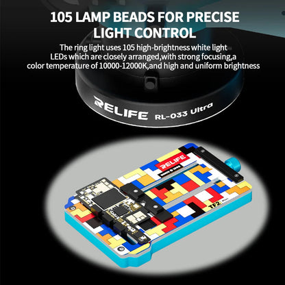 RELIFE RL-033 Ultra Microscope LED Ring Light 105 LEDs USB Powered Adjustable Brightness Partition Control Light Source Tools