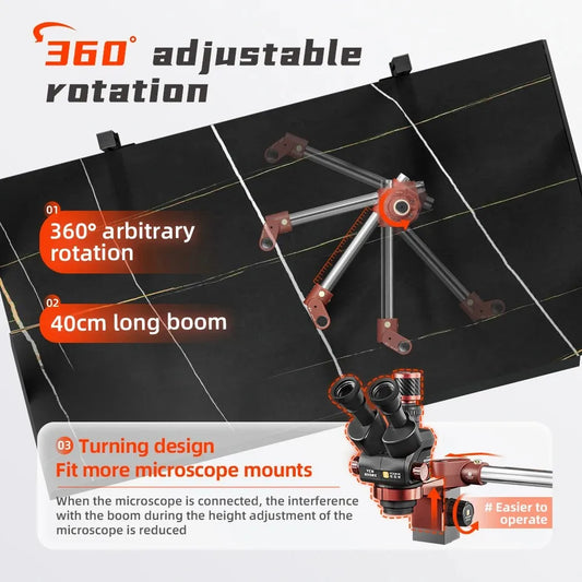 Soporte de brazo oscilante para microscopio YCS Dragon, rotación de 360°, estructura resistente para reparación de placas base y PCB de dispositivos electrónicos, herramienta de brazo oscilante