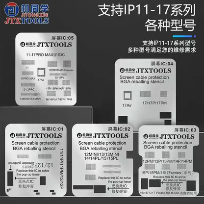 JTX Display Screen IC 11/12/13/14/15/16/17 Pro Max Reballing/Protection Stencil Net LCD Screen IC Cable Tin Planting Stencil