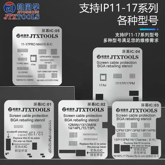 JTX Display Screen IC 11/12/13/14/15/16/17 Pro Max Reballing/Protection Stencil Net LCD Screen IC Cable Tin Planting Stencil
