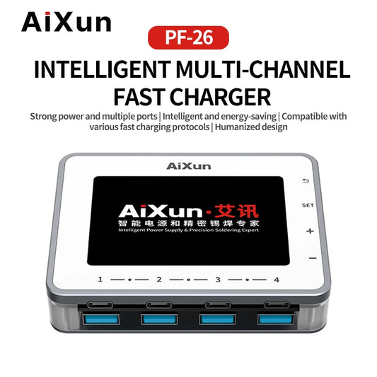 Cargador rápido multipuerto AIXUN PF26 de 260 W con pantalla digital inteligente, herramienta de carga rápida multidispositivo para reparar teléfonos móviles y tabletas
