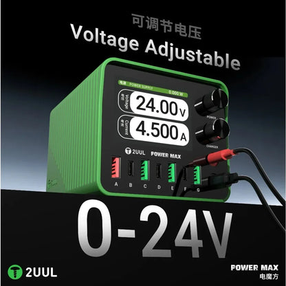 2UUL PC01 POWER MAX 200W Multi-Port Charger Adjustable Voltage Power Supply 0-24V Wireless Charging for Phone Repair Station