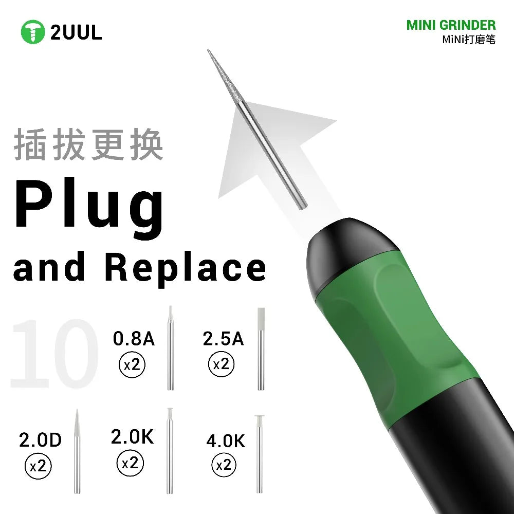 2UUL DA86 Mini Grinder with Grinding Cutting Drill Bits Polishing Pen for Phone OCA Glue Clean IC Chip CPU Drilling Repair Tool
