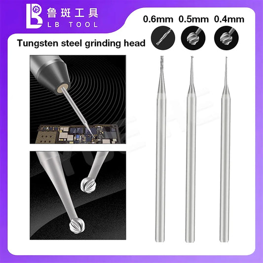 LUBAN Tungsten Steel Grinding Head 06mm Straight Light 05mm Spherical 04mm Spherical for Mobile Phone Precision Repair Tools