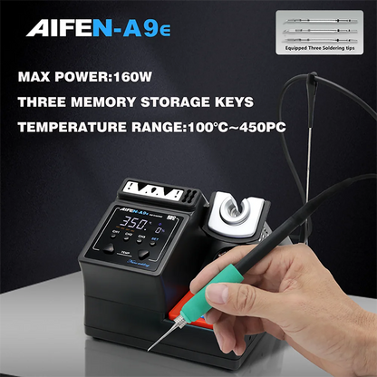 Estación de soldadura AIFEN A9E de 160 W con calentamiento rápido, compatible con puntas C210 y C245, para soldadura electrónica y retrabajo.