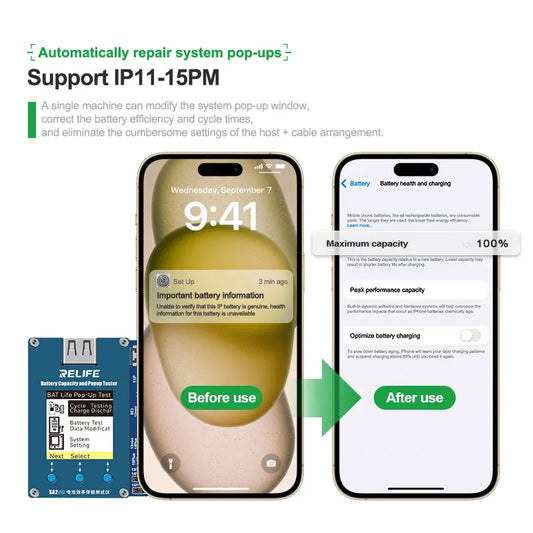 Probador de reparación de baterías RELIFE XA2 Pro para iPhone 11-15