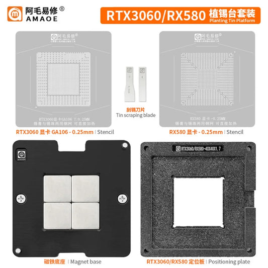 Juego de plataforma magnética de reballing BGA Amaoe para reparar GPU RTX 3060 GA106 y RX 580