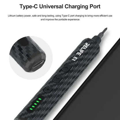 RELIFE E1 Carbon Fiber Electric Screwdriver Set 12 S2 Steel Bits Reverse Steering Design 5-speed Adjustable Repair Tool
