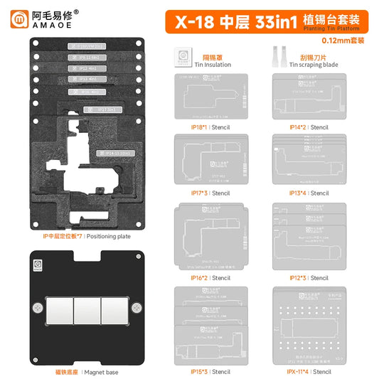 Kit de reballing de capa intermedia AMAOE IPX-18 33 en 1