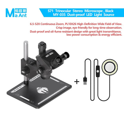 MAANT S71 6.5-52X Trinocular Stereo Microscope
