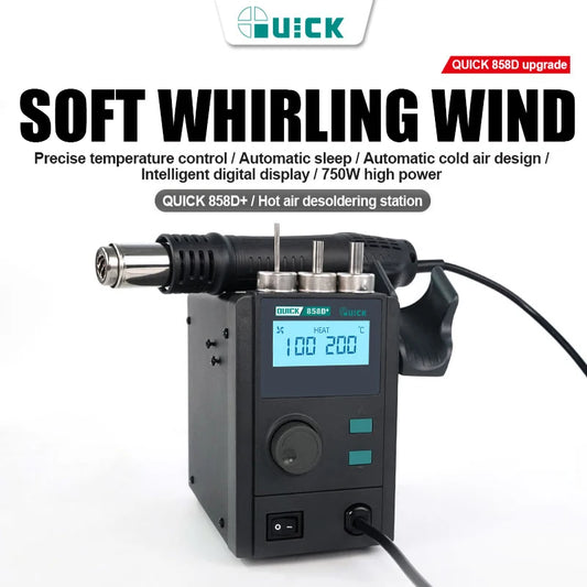 QUICK 858D+ Hot Air Desoldering Station LCD Digital Display Rework Station Hot Air Gun For Chip PCB SMD Repair Tools