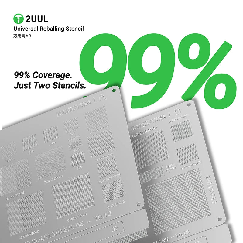 2UUL BG02 2Pcs/Pack Universal Reballing Stencil AB Steel Mesh Solder Template for BGA Chip Repair Phone Motherboard Solder