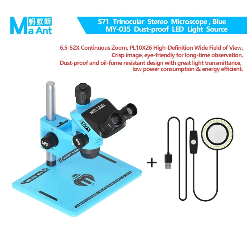MAANT S71 6.5-52X Trinocular Stereo Microscope