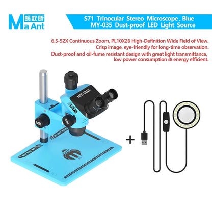 MAANT S71 6.5-52X Trinocular Stereo Microscope