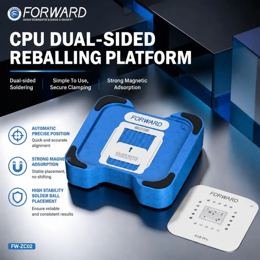 FORWARD FW‑ZC02 Plataforma magnética para reballing de CPU, 93 plantillas BGA, posicionamiento automático y estañado para reparación y retrabajo de CPU e IC de teléfonos móviles