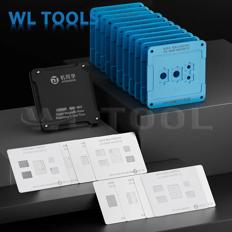 JTX SWAP MASTER Stencil Kit for IPhone 8-16 Pro/Max Super Magnetic Reballing Platform with Magnetic Base Repair Tools