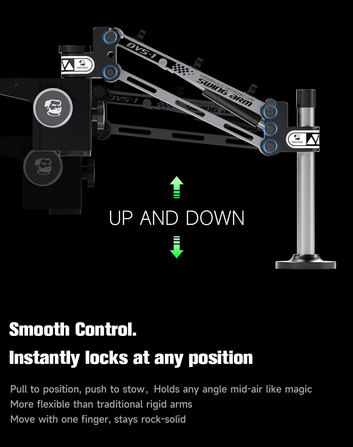 MECHANIC DVS-1 Microscope Hydraulic Shock-Absorbing Swing Arm Stand Compatible with Most Microscope Mainboard PCB Repair Tool