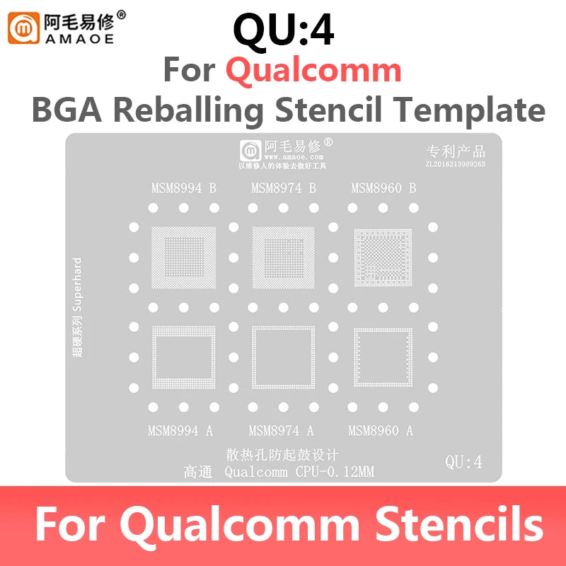 Amaoe QU1-QU8 Qualcomm Snapdragon CPU BGA Reballing Stencil Set