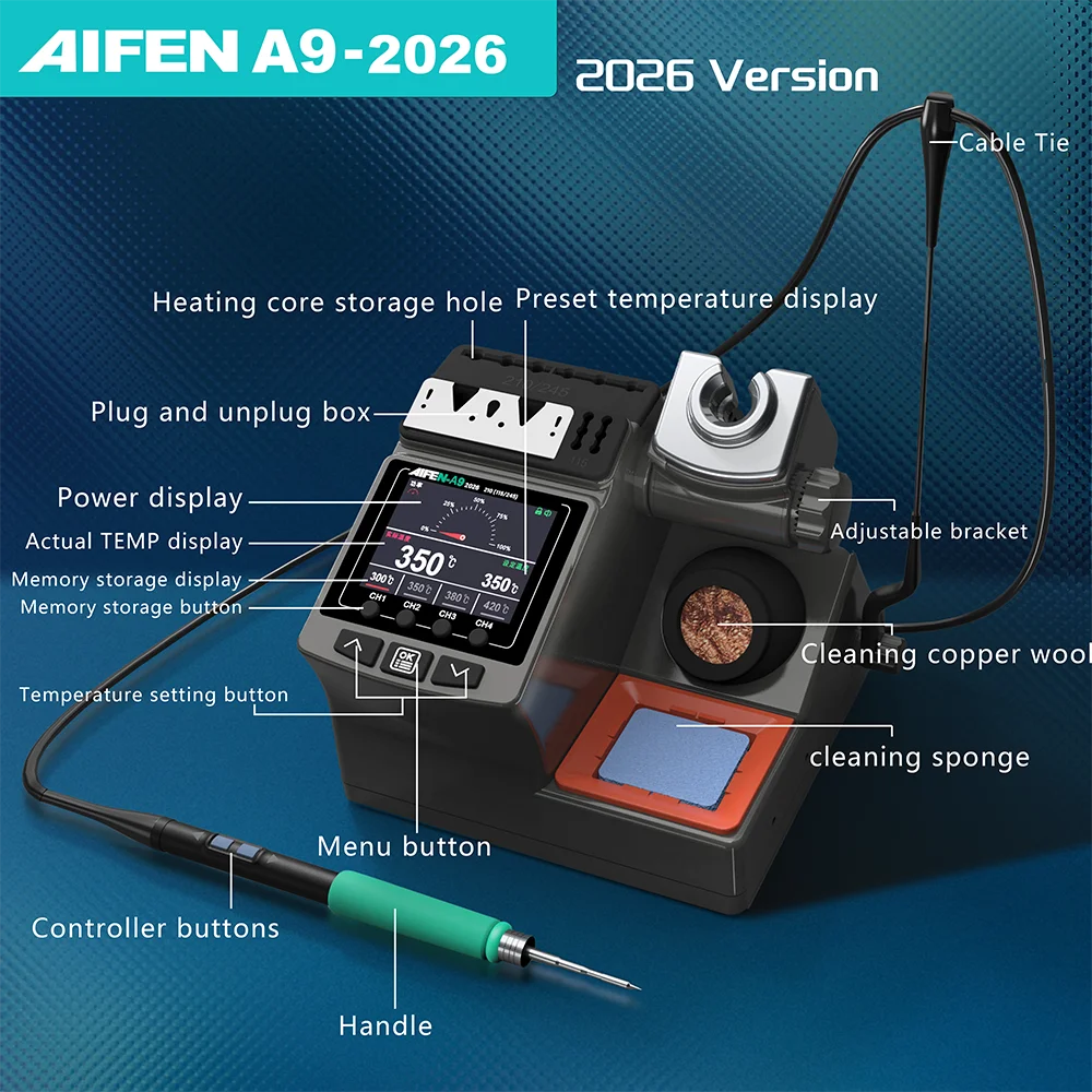 AIFEN A9-2026 Soldering Station 180W Power Compatible T210 T115 T245 Iron Handle for Phone Motherboard PCB Chip Welding Repair
