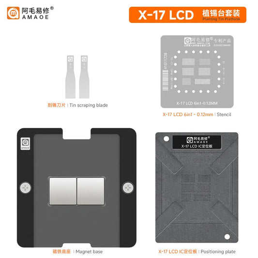 Kit de plataforma magnética BGA para reballing del IC de la pantalla del iPhone X–17 Pro Max AMAOE